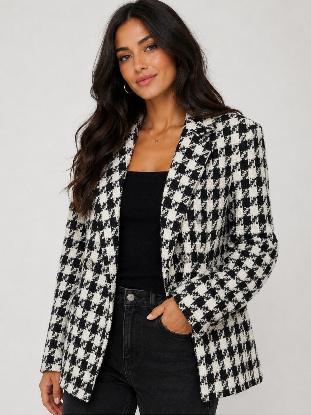 Maje Houndstooth Tweed Blazer Jacket – Size‎ 40 (US 8) - (0007)